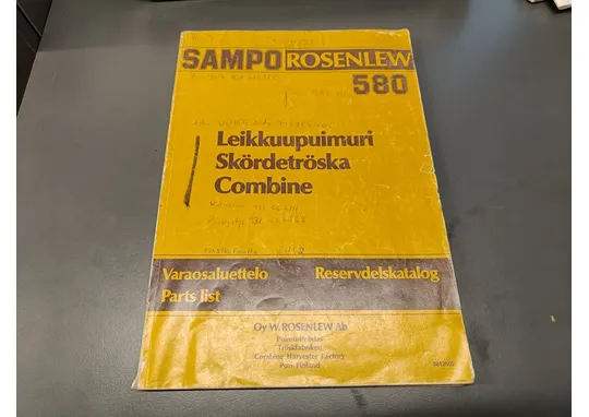 Sampo Rosenlew 580 / Leikkuupuimurin varaosaluettelo