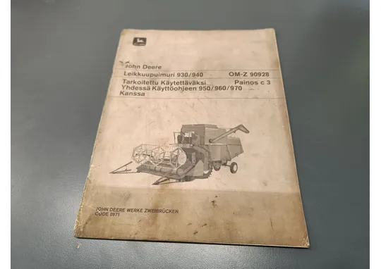 John Deere 930/ 940 / Leikkuupuimuri käyttöohjekirjan lisäosa