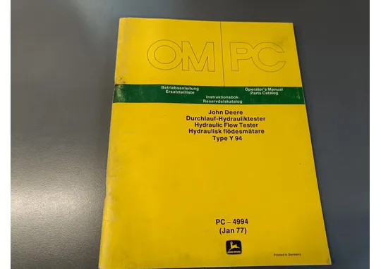 John Deere OM PC - 4994 / Hydrauliikka testerin ohje/varaosakirja