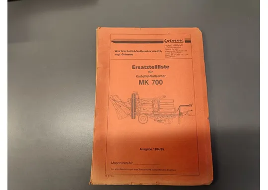 Grimme MK 700 varaosaluettelo / perunannostokoneeseen