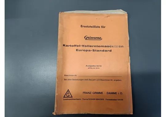 Grimme Europa-Standard varaosaluettelo / perunannostokoneeseen