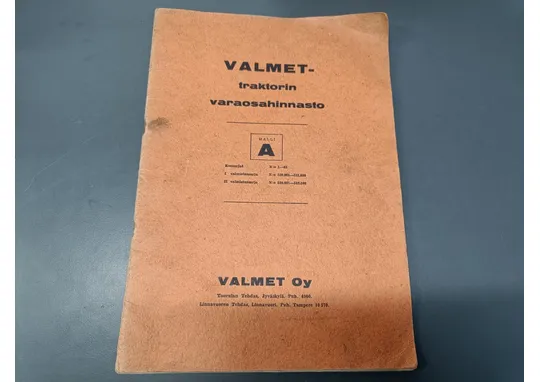 Valmet traktorin vuoden 1955 / Varaosahinnasto