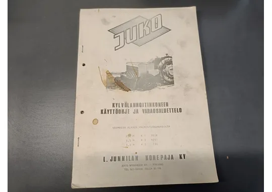 Juko kylvölannoitinkoneen 2,0m; 2,5m ja 3,0m / Käyttöohje ja varaosaluettelo