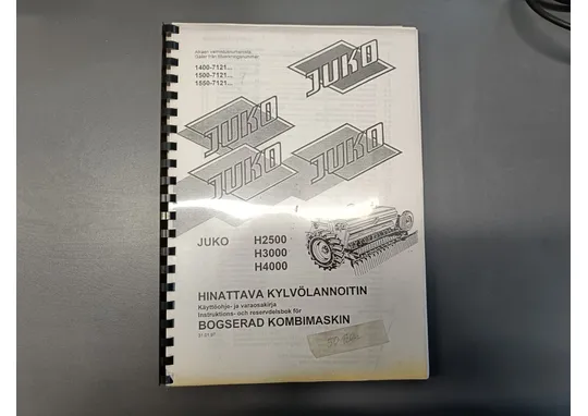 Juko H2500/3000/4000 hinattava kylvölannoitin / Käyttöohje- ja varaosakirja