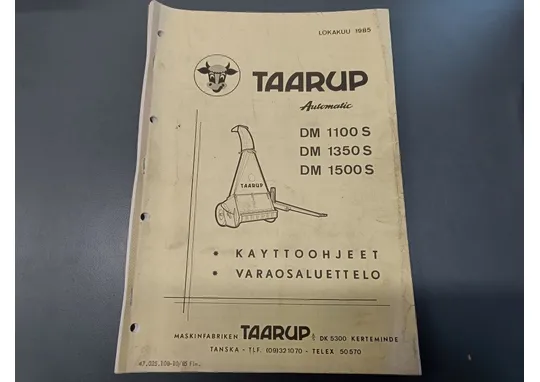 Taarup automatic DM1100S, DM1350S ja DM1500S / Niittosilppurin käyttöohjeet, varaosaluettelo