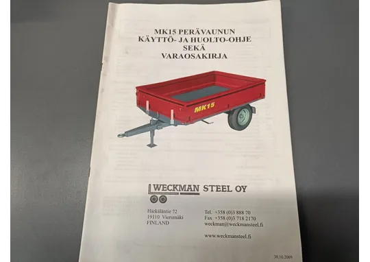 MK15 perävaunun / Käyttö- ja huolto-ohje sekä varaosakirja