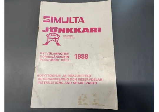 Simulta Junkkari kylvölannoitin 1988 / Käyttöohje ja osaluettelo