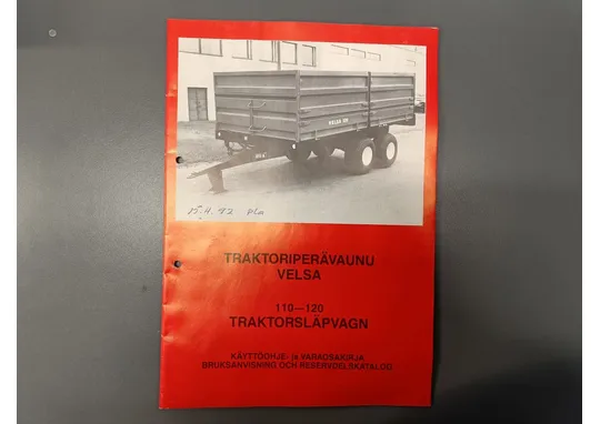Velsa traktorin perävaunu / Käyttöohje- ja varaosakirja