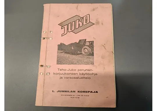 Teho-Juko perunankorjuukoneen / Käyttöohje ja varaosaluettelo