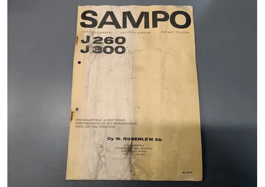 Sampo J260 ja J300 veitsirullaäkeet / Varaosaluettelo ja käyttöohjeet