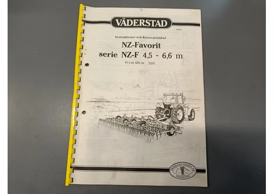 Väderstad NZ-favorit serie NZ-F 4,5-6,6m / Käyttöohje, varaosaluettelo (ruotsinkielinen)