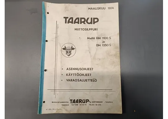 Taarup DM 1100 S ja DM 1350 S / Niittosilppurin käyttöohje ja varaosaluettelo