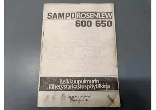 Sampo Rosenlew puimurin 600 ja 650 / Lähetystarkastuspöytäkirja