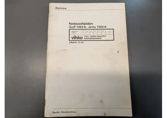 Korjausohjeiden Golf 1984 ja Jetta 1984 / Huolto ja teknistä tietoa