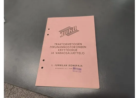 Juko perunannostokoneen / käyttöohje ja varaosaluettelo