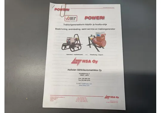 Poweri traktorigeneraattori / Käyttö- ja huolto-ohje
