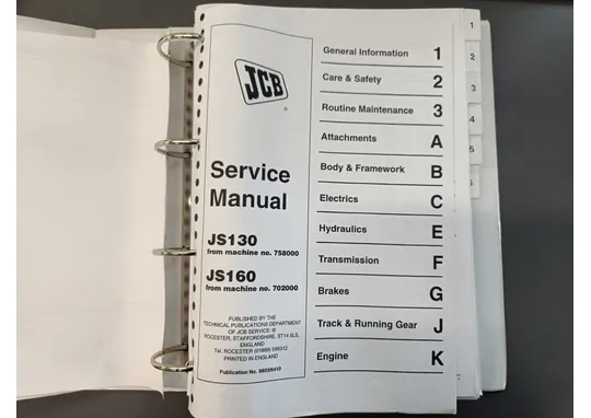 JCB JS130, JS160 / Kaivinkone korjaamokäsikirja