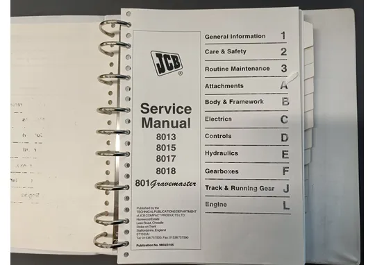 JCB 8013, 8014, 8015, 8016, 6017, 6018, 801 / Kaivinkone korjaamokäsikirja