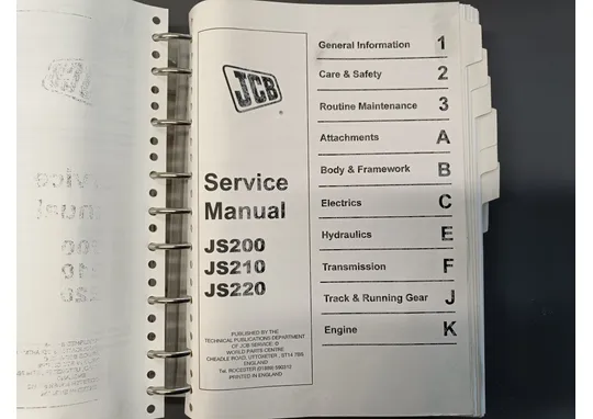 JCB JS200, JS210, JS220 / Kaivinkone korjaamokäsikirja