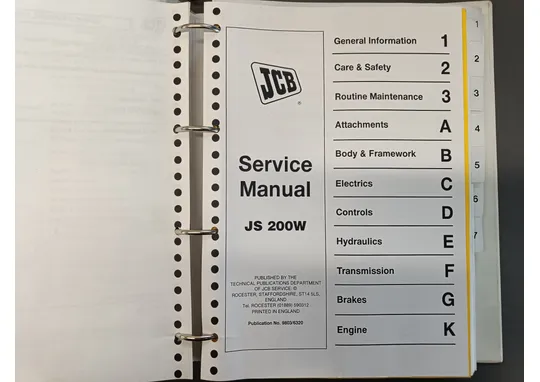JCB JS200W / Kaivinkone korjaamokäsikirja / service manual