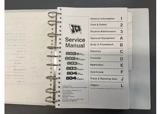 JCB 802.7, 803, 804 / Kaivinkone korjaamokäsikirja / service manual