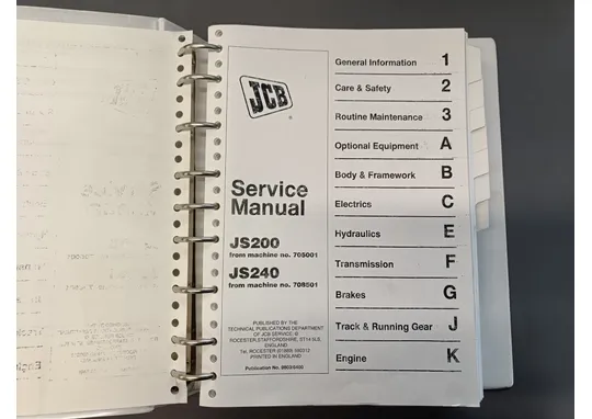 JCB JS200, JS240 / Kaivinkone korjaamokäsikirja / service manual