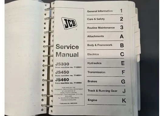 JCB JS330, JS450 JS 460 / Kaivinkone korjaamokäsikirja / service manual