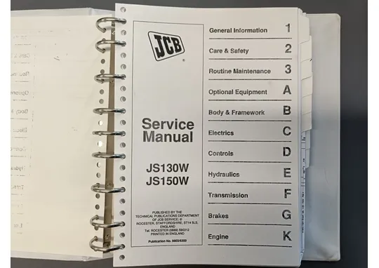 JCB JS130W, JS150W / Kaivinkone korjaamokäsikirja / service manual