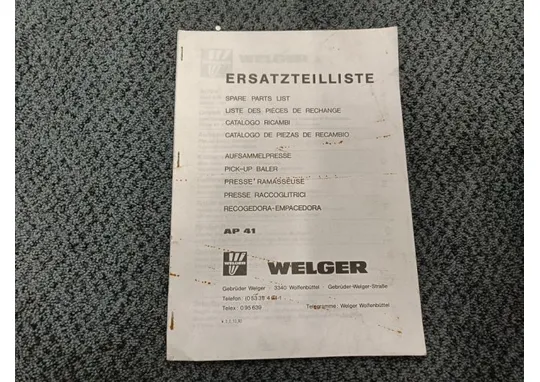 Welger AP 41 / Varaosakirja / Englanninkielinen