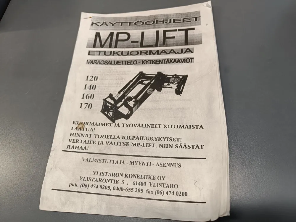 MP-Lift etukuormaajan 120, 140, 160 ja 170 / Käyttöohjeet ja varaosaluettelo