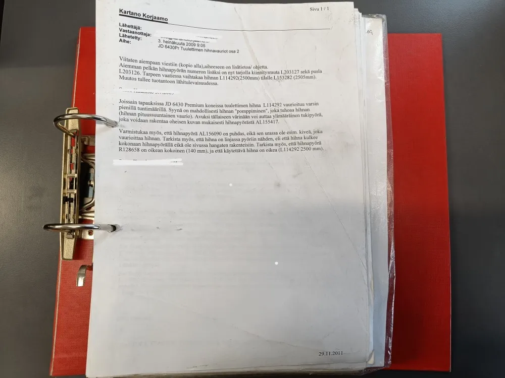 John Deere traktoreiden huoltotiedotteita / 2006-2009