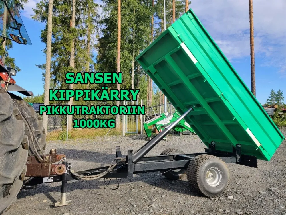 Sansen kippikärry pikkutraktoriin / 1-akselinen peltilaidoilla