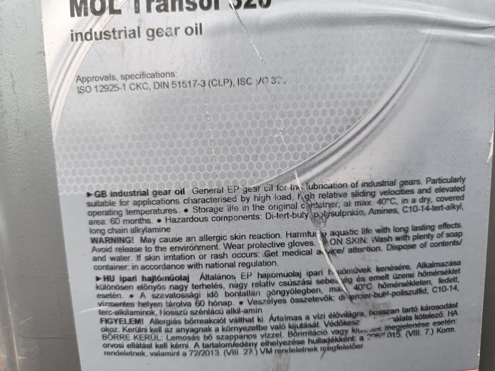Hammasratasöljy Mol Transol 10L / Lisicki Z178 lieriöniittokoneeseen