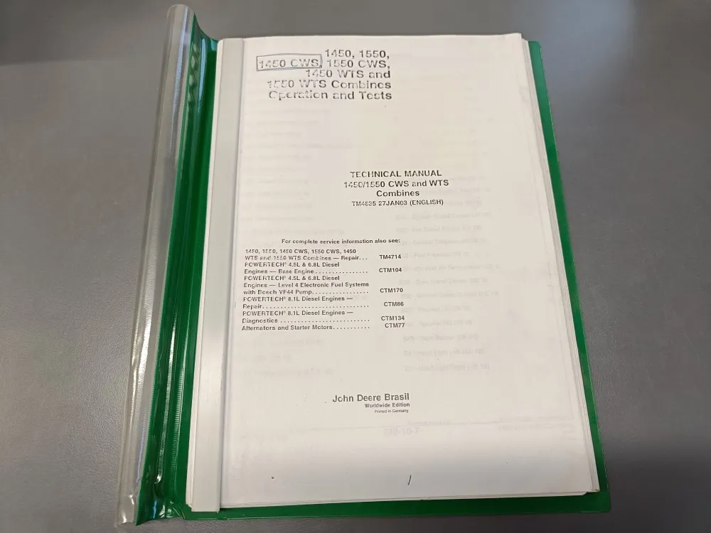 John Dreere 1450 ja 1550 malleihin / Leikkuupuimuri tekninen manuaali