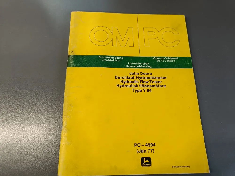 John Deere OM PC - 4994 / Hydrauliikka testerin ohje/varaosakirja