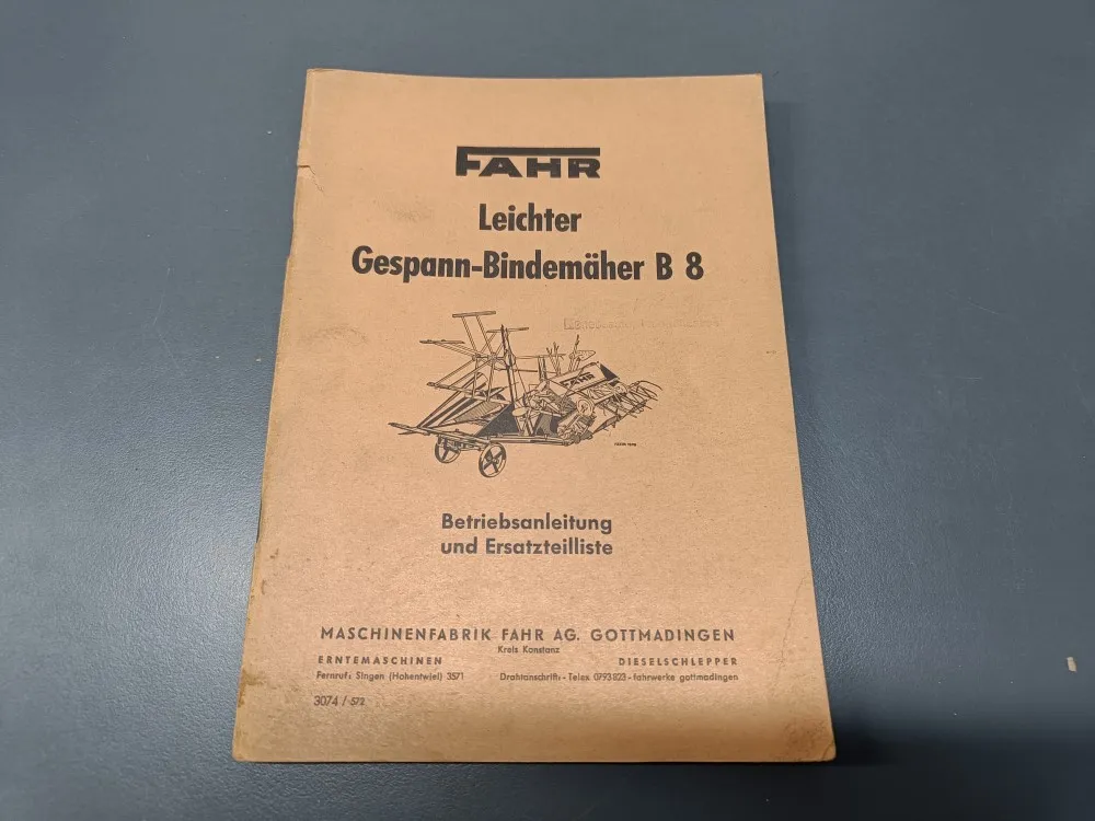 Fahr B8 leikkuupuimurin ohjekirja / saksankielinen