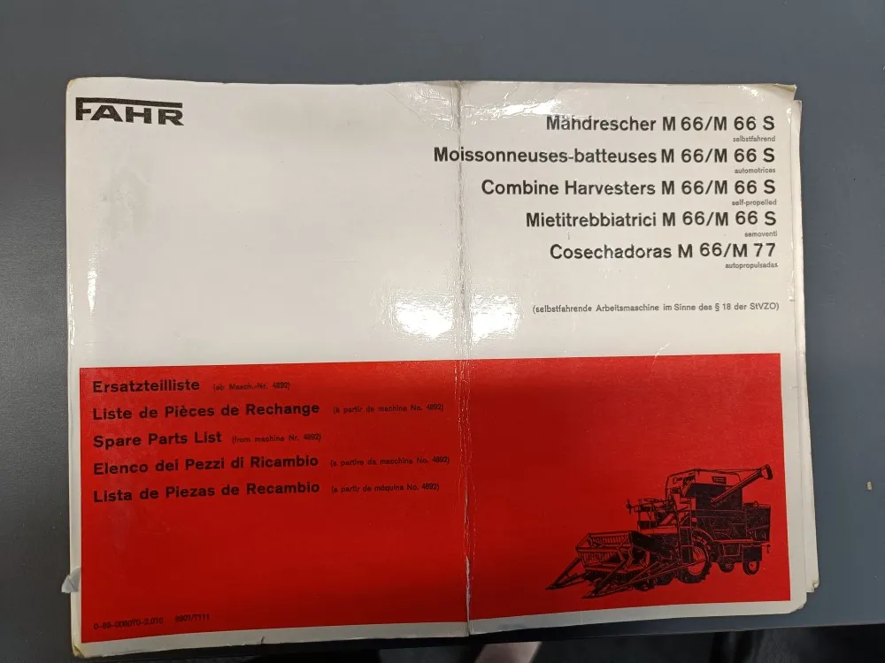 Fahr M66M ja M66S varaosaluettelo / leikkuupuimuriin