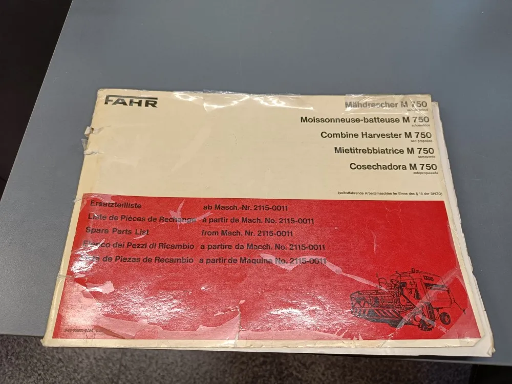 Fahr M750 varaosaluettelo / leikkuupuimuriin