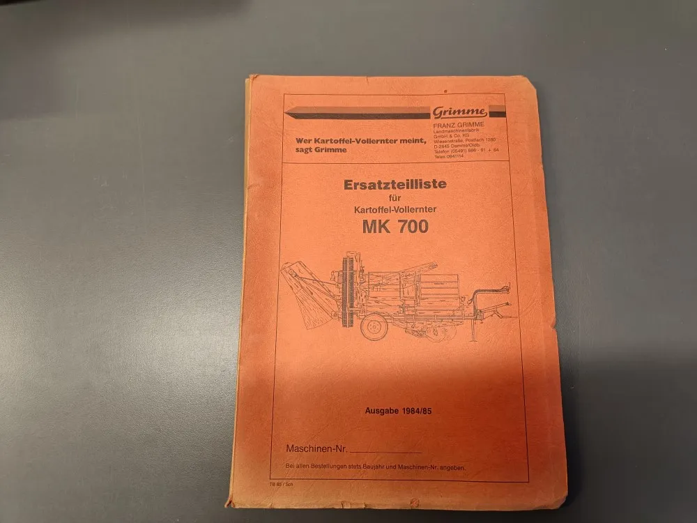 Grimme MK 700 varaosaluettelo / perunannostokoneeseen