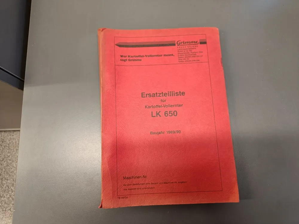 Grimme LK 650 varaosaluettelo / perunannostokoneeseen vuodelta 1989/90