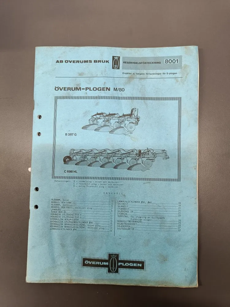 Överum-plogen M/80, 8001 / Varaosakirja