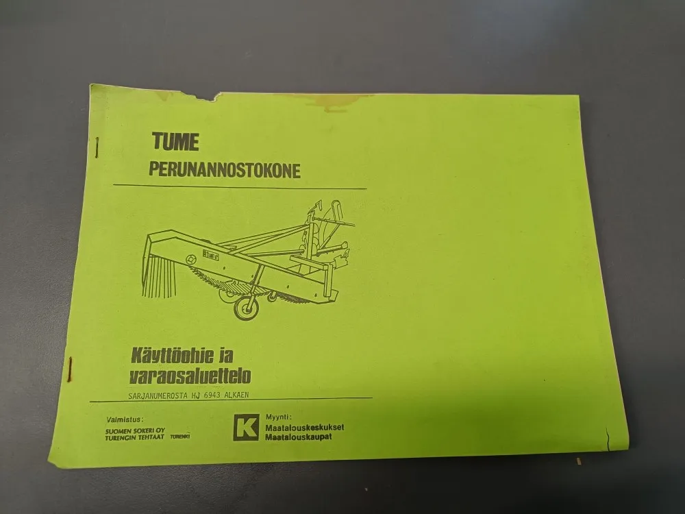 Tume perunannostokone HJ6943 alkaen / Käyttö- ja varaosakirja