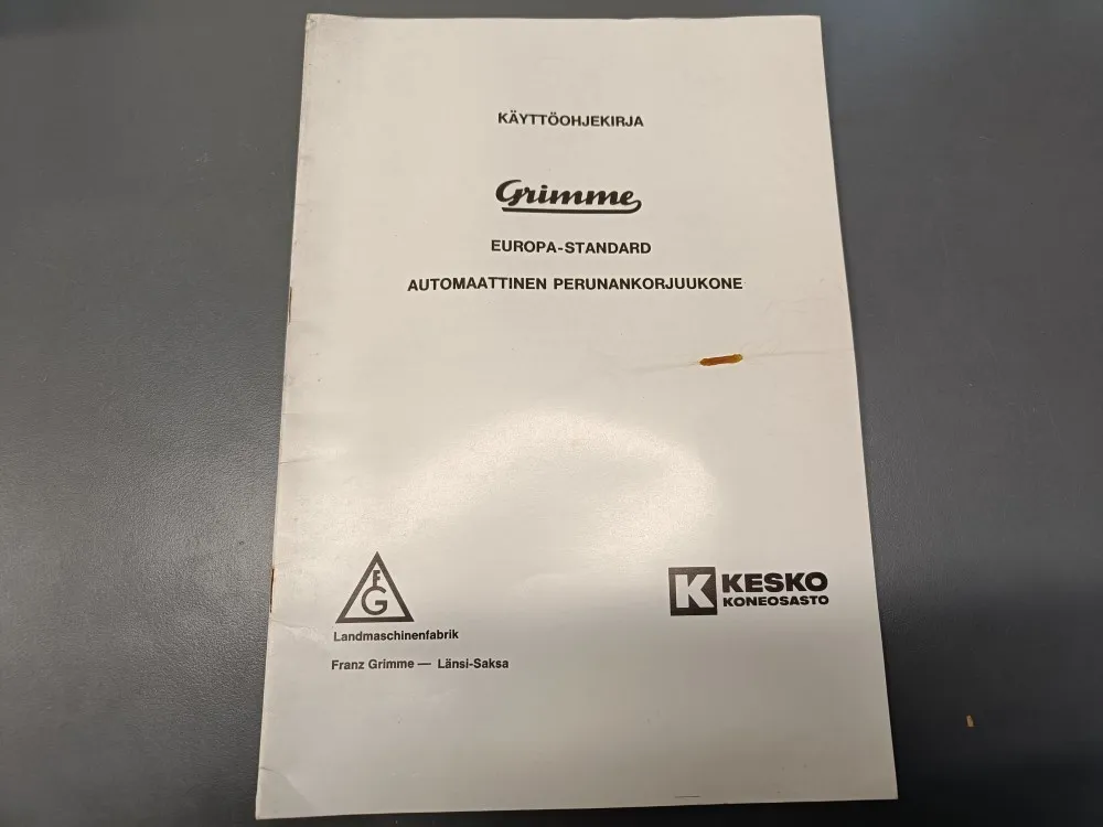 Grimme automaattinen perunankorjuukone / Käyttöohjekirja