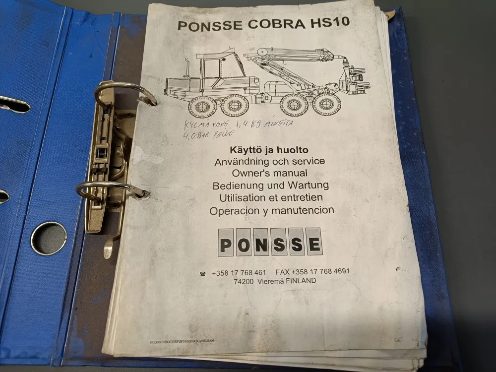Ponsse Copra HS10 harvesterin / Käyttö ja huolto (kansio)