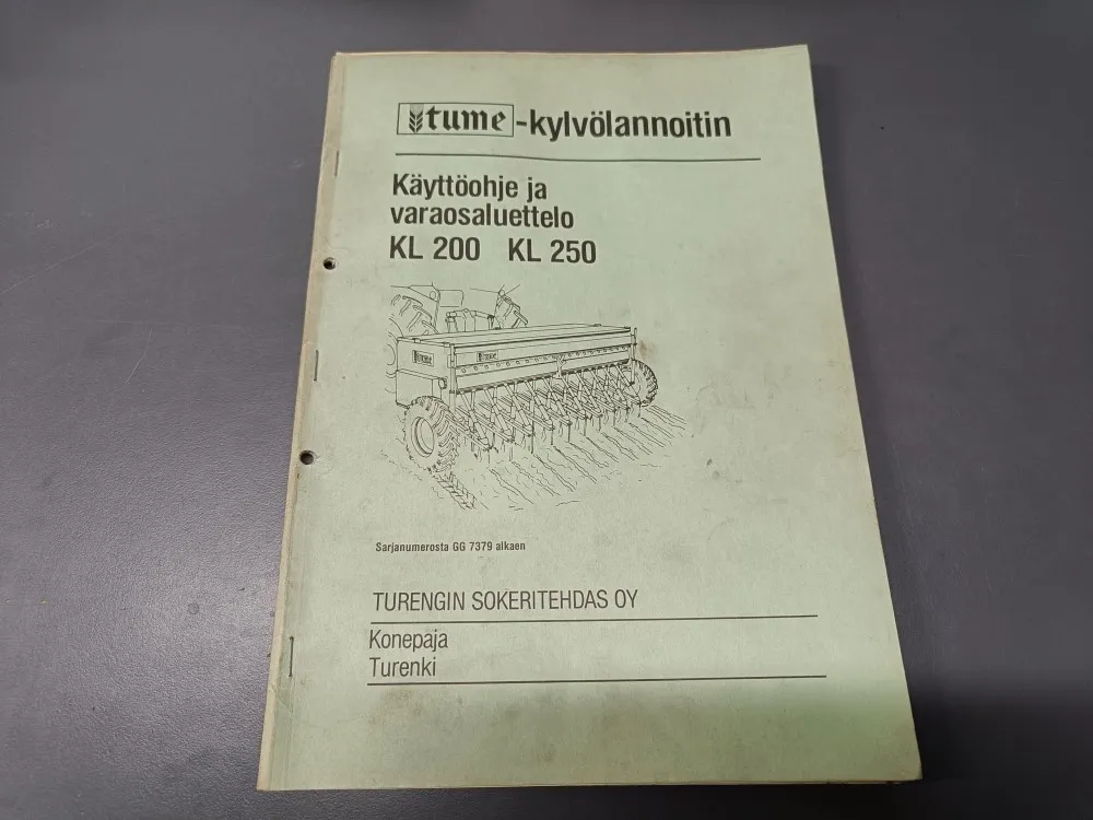 Tume kylvölannoittimen KL200 ja KL250 / Käyttöohje ja varaosaluettelo