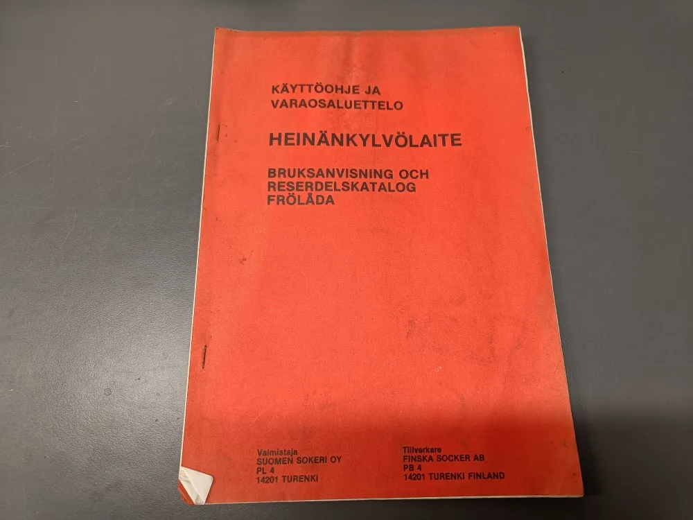 Tume heinäkylvölaite / Käyttöohje ja varaosaluettelo