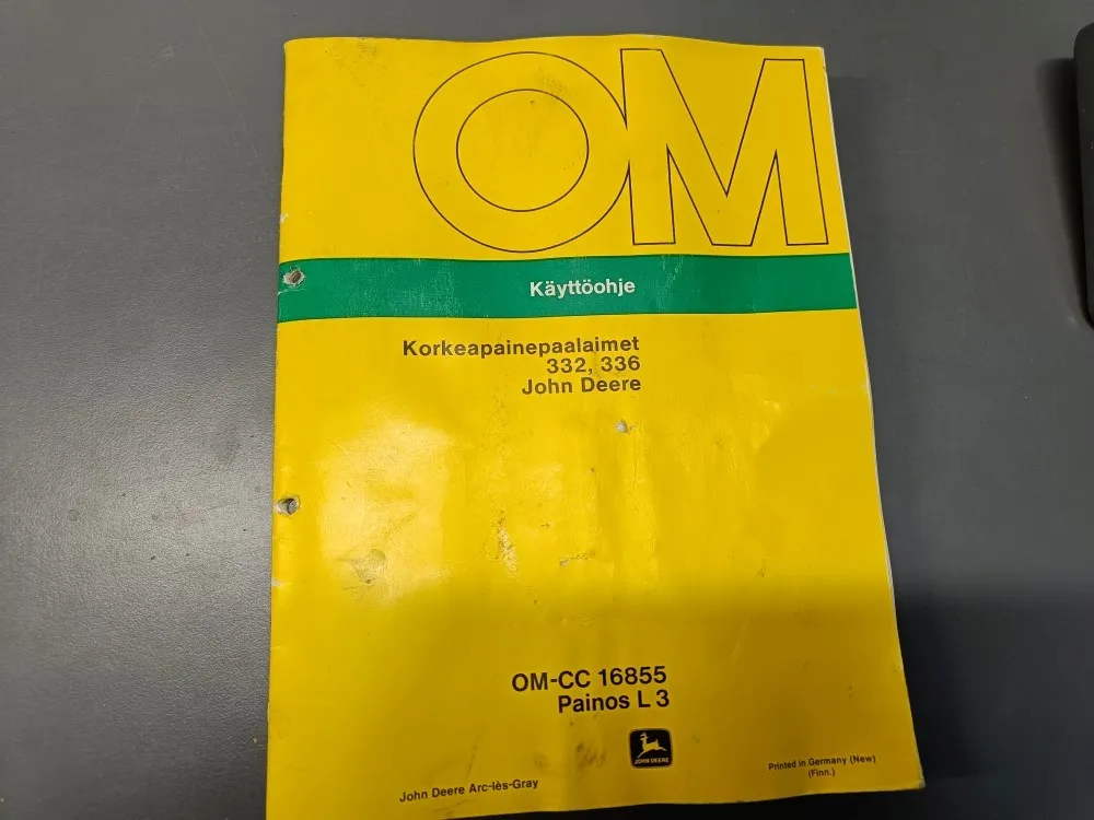 John Deere 332, 336 korkeapainepaalaimet / Käyttöohjeet