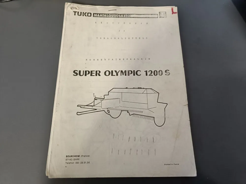 Tuko Super Olympic 1200S korkeapainepaalaimen / Käyttöohje ja varaosaluettelo