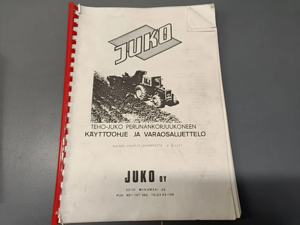 Juko perunankorjuukoneen / Käyttö ja varaosaluettelo