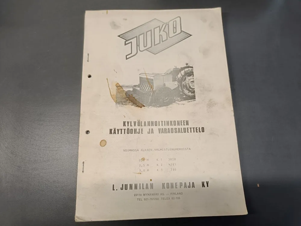 Juko kylvölannoitinkoneen 2,0m; 2,5m ja 3,0m / Käyttöohje ja varaosaluettelo